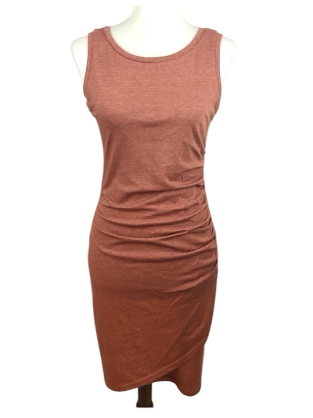 Leith Burnt Coral Rust Ruched Sleeveless Bodycon Tank Dress